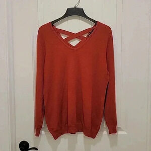 Love Ellie V Neck Lightweight Sweater Criss Cross V Back Burnt Orange Size XXL